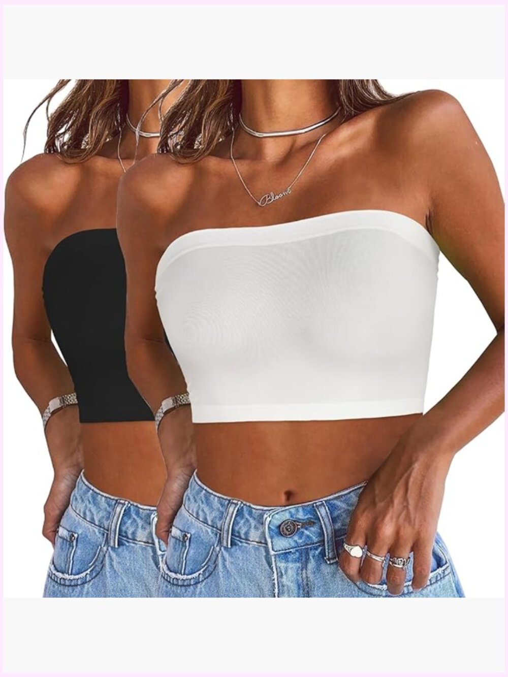 Women's Tube Tops Summer Bandeau Casual Crop Top Strapless Tank Basic Shirt